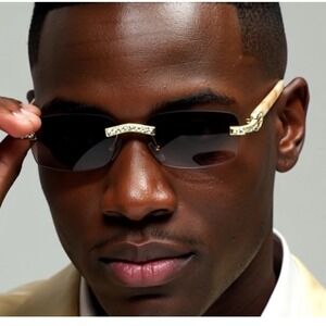 Men Diamond Sunglasses Men Rhinestone Gold Frame Classic Retro Small Frame Gafas